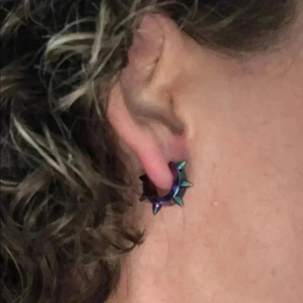 Oilslick Oil Slick Rainbow Stainless Steel Spike Hoop Earrings NWT